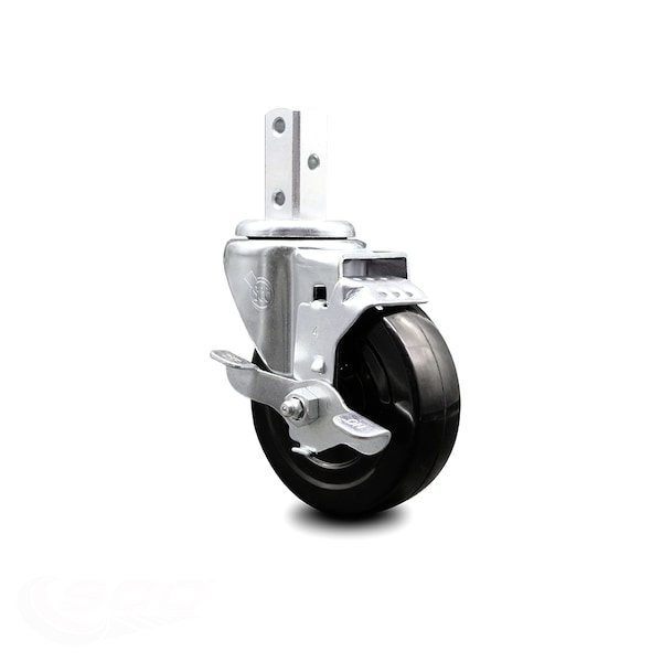 4 Inch Hard Rubber Wheel Swivel 7/8 Inch Square Stem Caster with Brake SCC